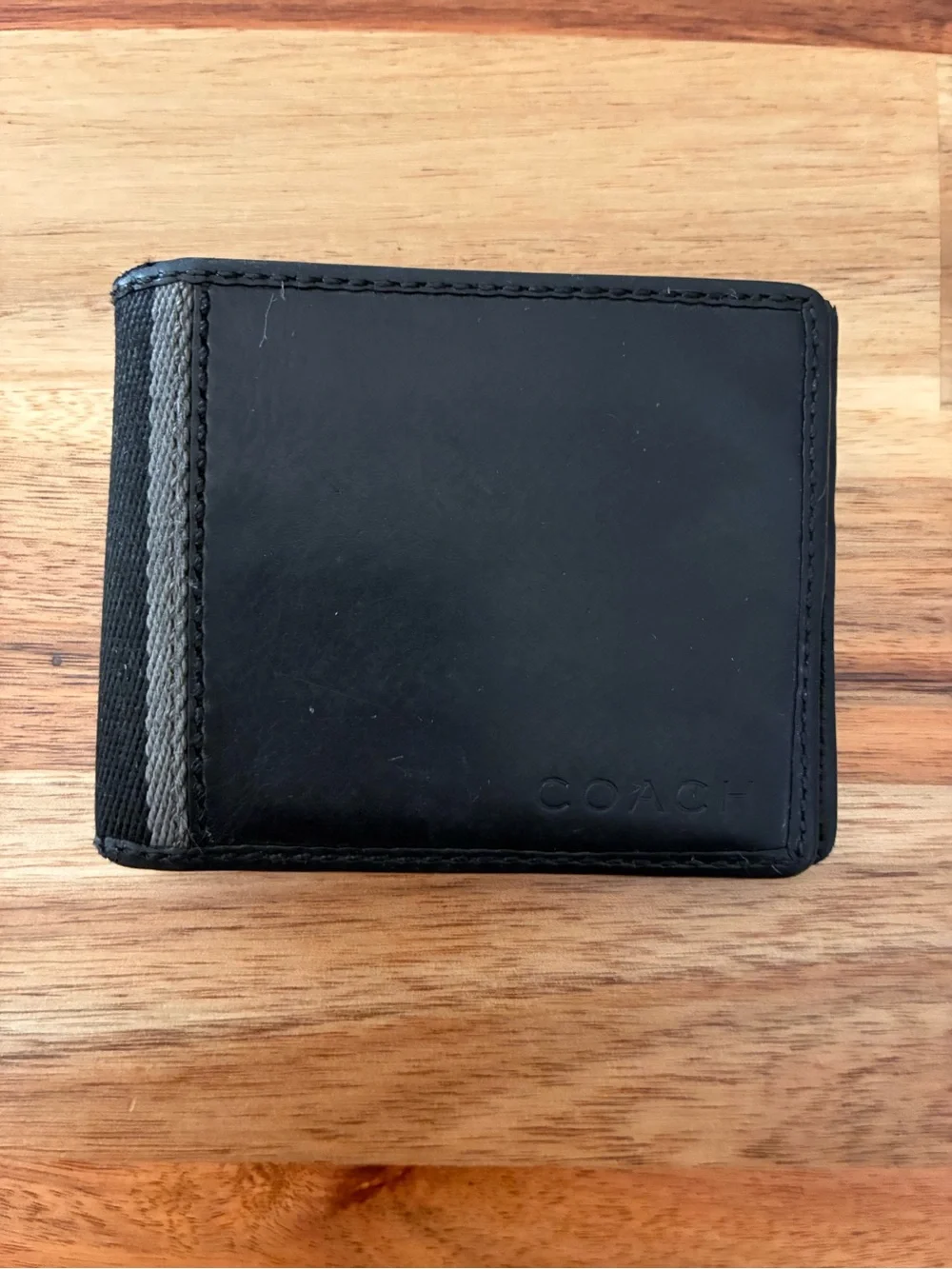 COACH Men’s Black Leather Wallet Bifold Billfold w/ Gray Canvas Accent